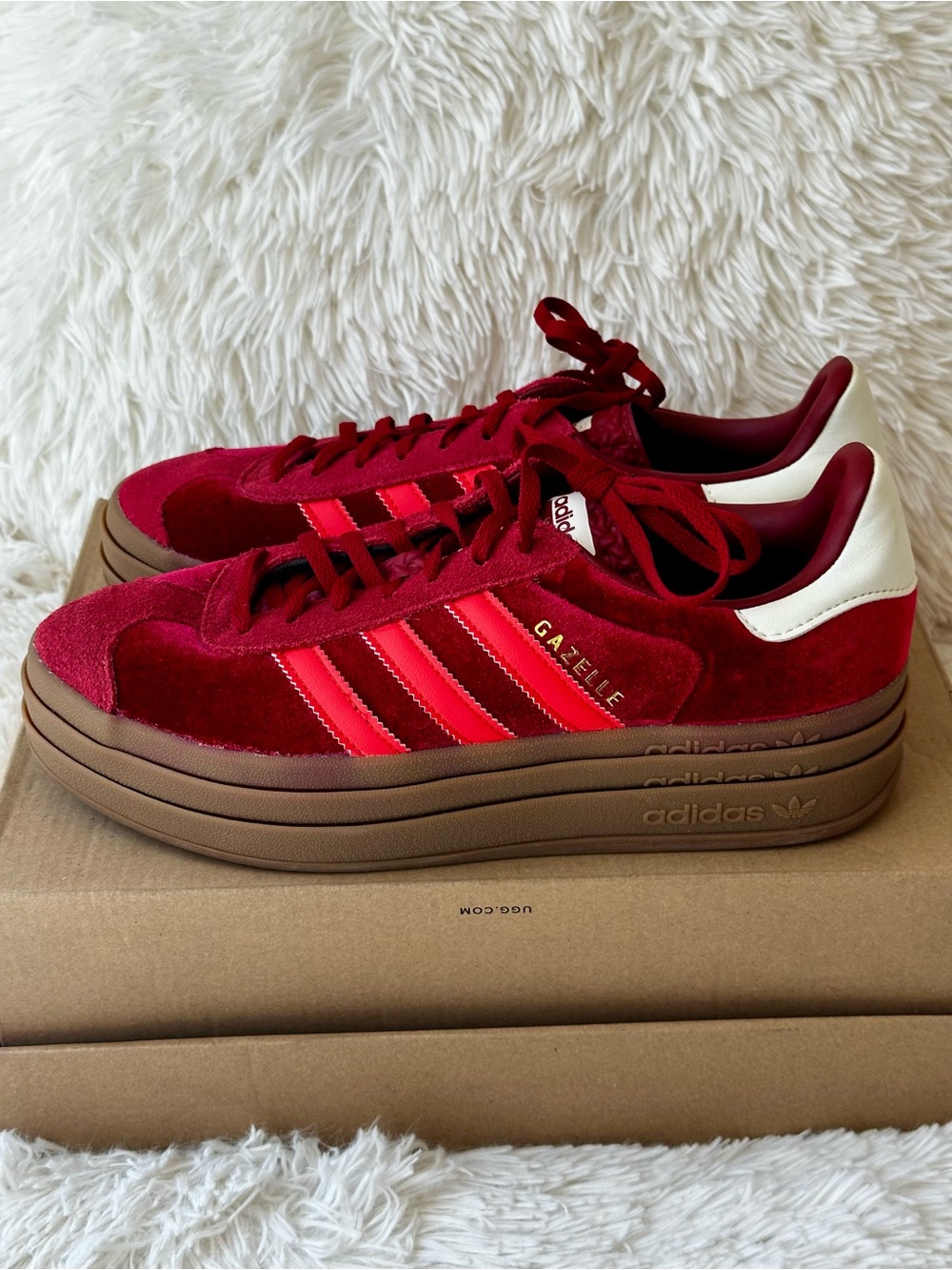 ADIDAS Gazelle Bold Red Velvet Platform Gum Sneakers Women’s Size 11 IG4388
